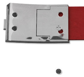 Bottom view of buckle with screws being inserted
